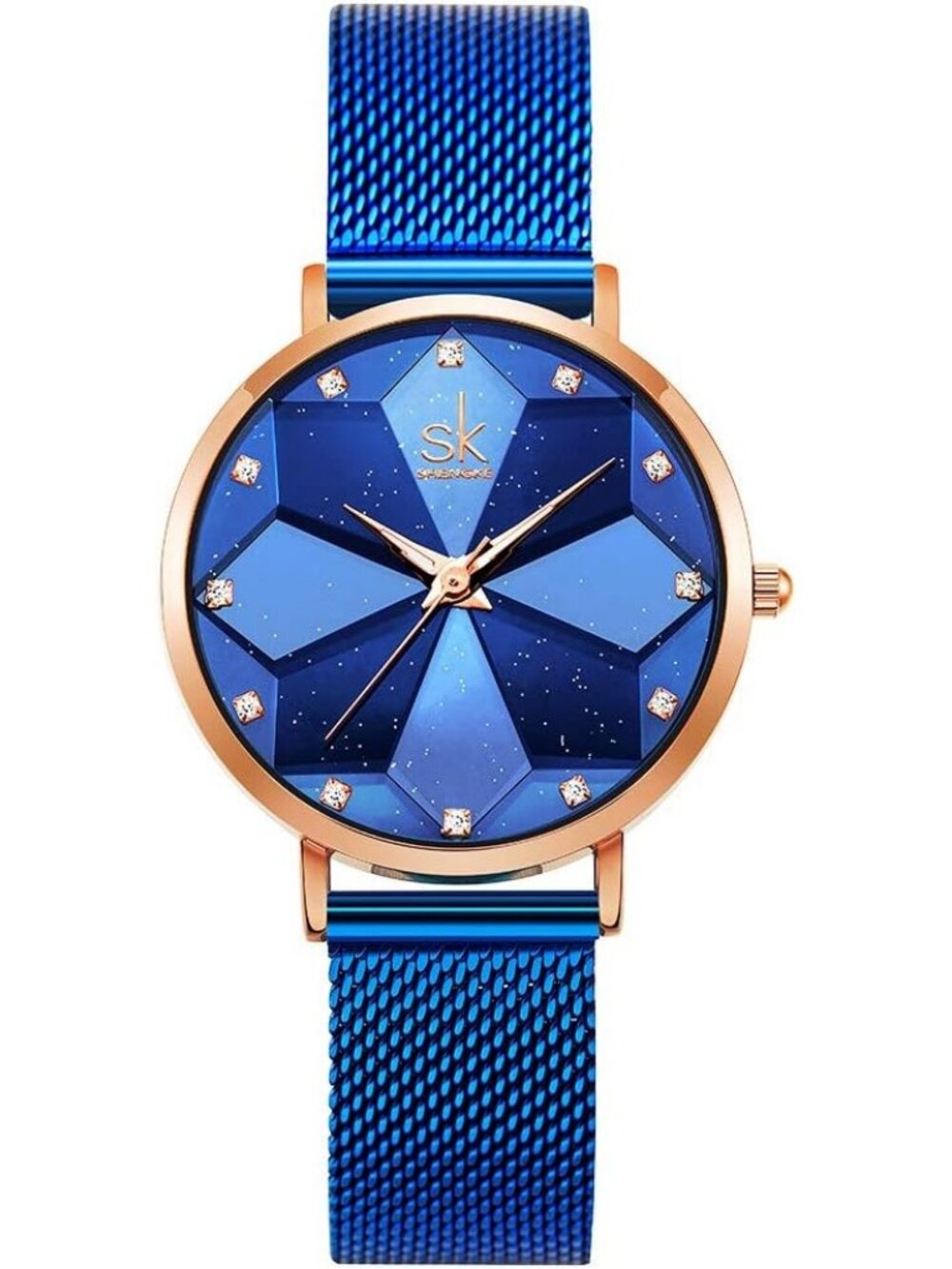 Women's Blue Minimalist Creative Starry Sky Stainless Steel Mesh Band Wristwatch